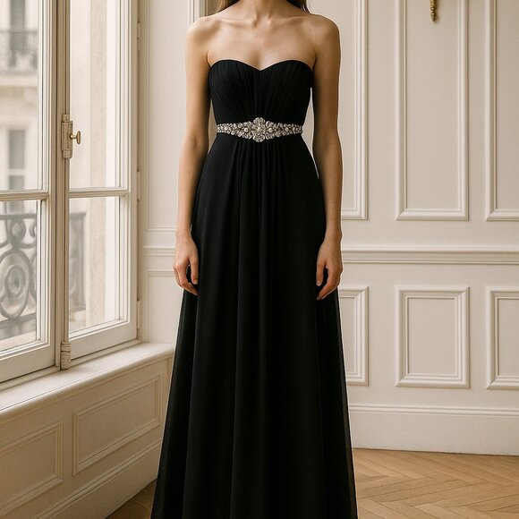 Black strapless maxi evening gown with jeweled embellishment size 8 - Picture 1 of 13